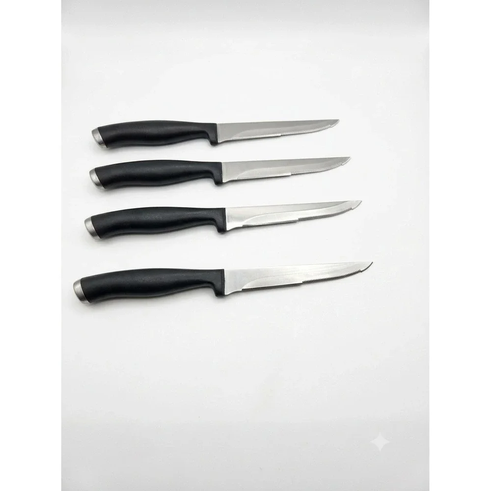 Calphalon 4.5 Serrated Steak Knives Black Comfort Grip Handles Replacement Set 4